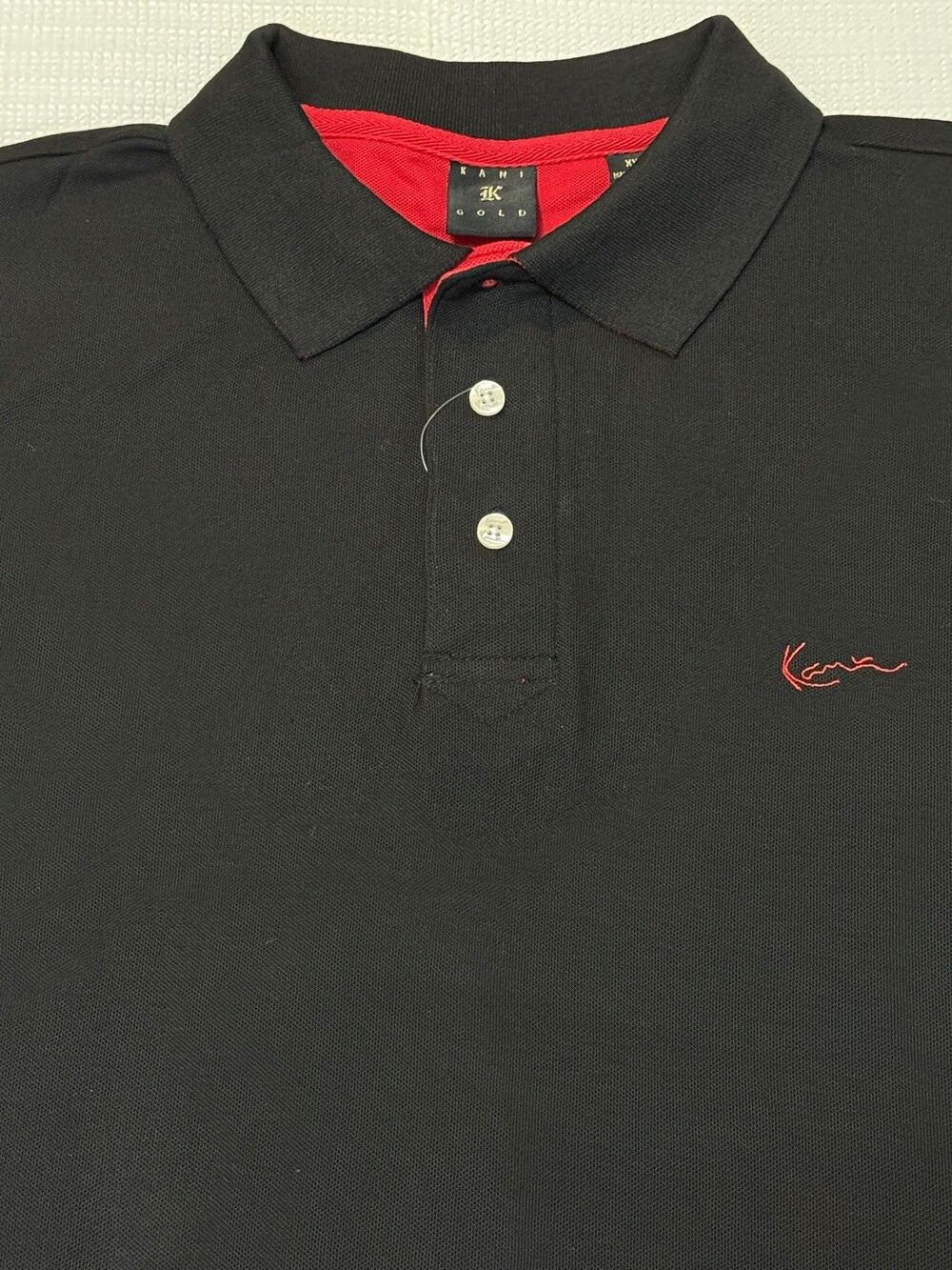 NWT Karl Kani Gold Polo Shirt Embroidered Signature Script Logo Black Red XXL